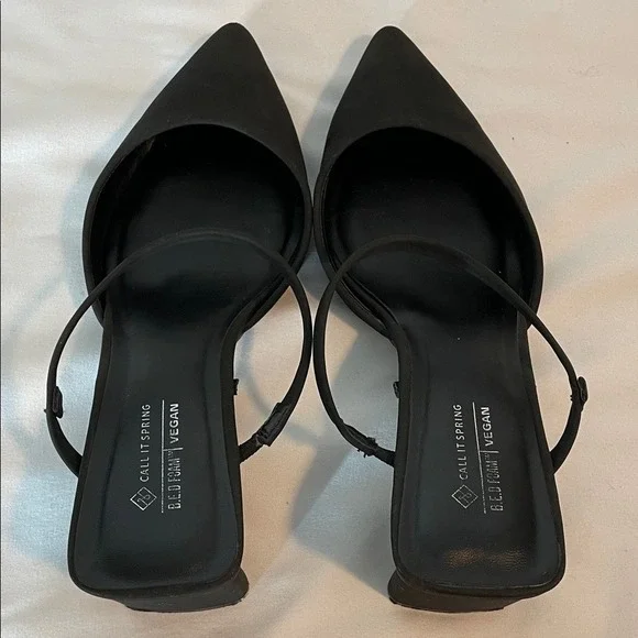 Call It Spring‎ Vegan Suede Block Heel Mules Womens Black Good Pointed Toe Pump - Picture 5 of 9